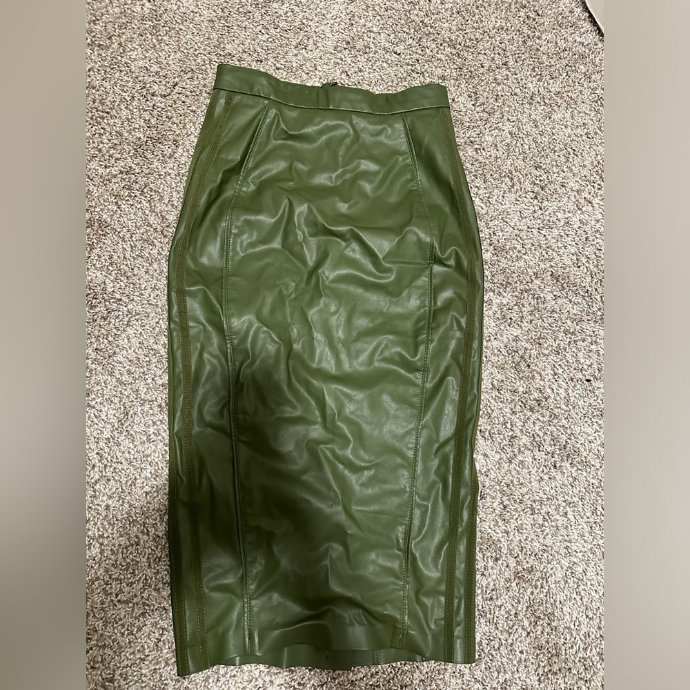 Ivy park green faux leather midi skirt